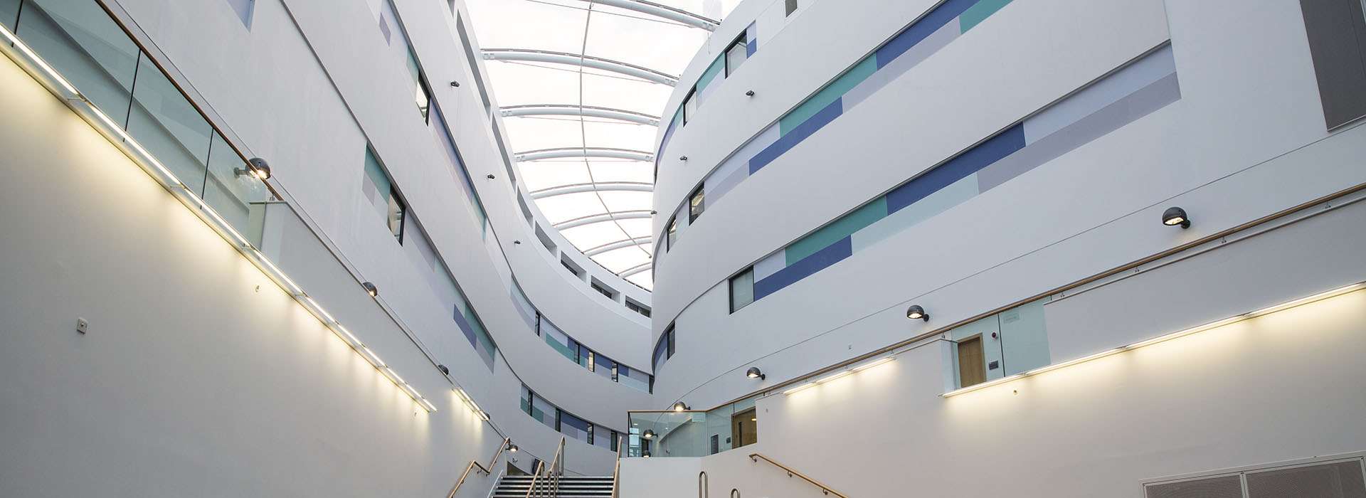 The bright atrium inside the Sir Ian Wood Building